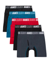 Hanes Moves Boys' Anti-Chafe Long Leg Boxer Brief Underwear, Black/Grey/Red/Ocean, 5-Pack