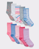 Hanes Ultimate Girls' Crew Socks, Fashion Assortment, 10-Pairs
