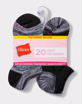 Hanes Girls' No Show Socks, Super Value Pack, 20-Pairs