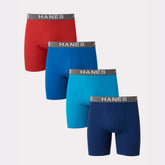 Hanes Ultimate Comfort Flex Fit Men's Boxer Brief Underwear, Red/Blue, 4-Pack