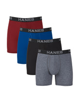 Hanes Ultimate Comfort Flex Fit Total Support Pouch Men's Boxer Brief Underwear, Red/Blue/Black/Grey, 4-Pack