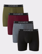 Hanes Ultimate Comfort Flex Fit Total Support Pouch Men's Boxer Brief Underwear, Red/Green/Black/Grey, 4-Pack