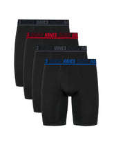 Hanes Moves Ultimate Men’s Anti-Chafe Long Leg Boxer Brief Underwear, X-Temp, 4-Pack, Black, 8