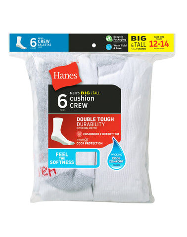 Hanes Double Tough Men's Big & Tall Cushion Crew Socks, 6-Pairs