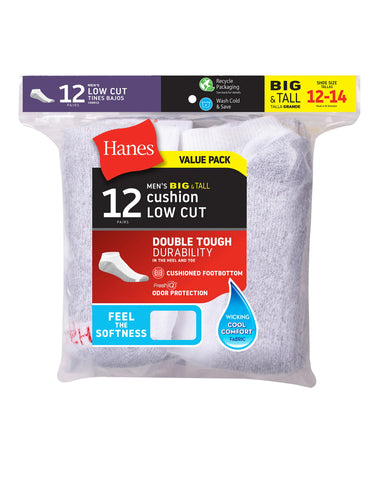 Hanes Double Tough Men's Low-Cut Socks, 12 Pairs (Big & Tall)