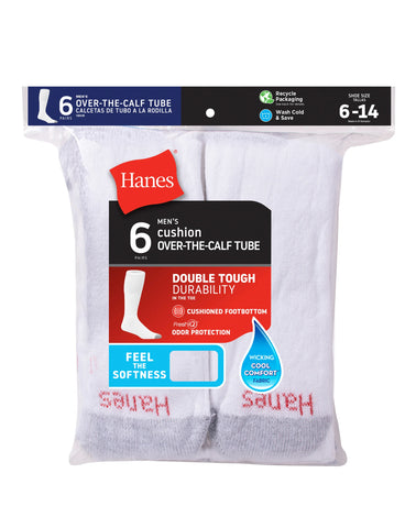 Hanes Double Tough Men's Over-the-Calf Tube Socks, Odor Protection, 6 Pairs