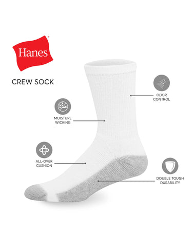 Hanes Double Tough Men's Cushion Crew Socks, Shoe Sizes 6-12, 6-Pairs