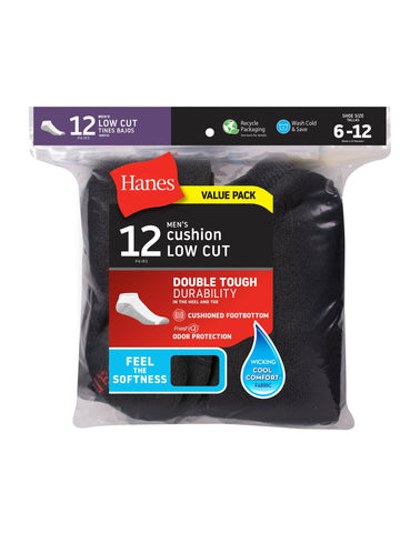Hanes Double Tough Men's Low Cut Socks, Shoe Sizes 6-12, 12-Pairs