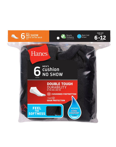Hanes Men's Cushion No Show Socks, 6-Pairs
