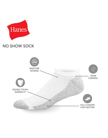 Hanes Double Tough Men's No-Show Socks, Shoe Sizes 6-12, 12-Pairs