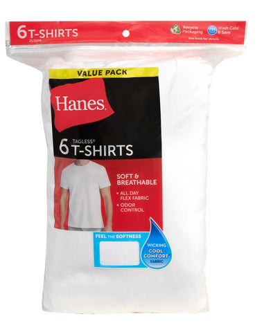 Hanes Men's White Undershirt, Odor Control, 6-pack