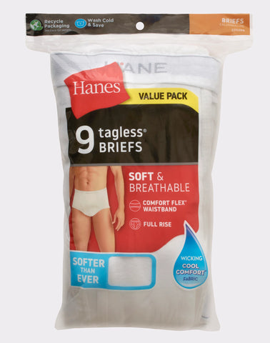 Hanes Men's White Cotton Brief Underwear, 9-Pack