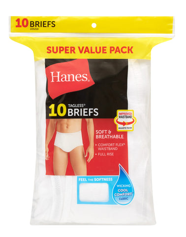 Hanes Men's Value Pack White Cotton Briefs, 10-Pack