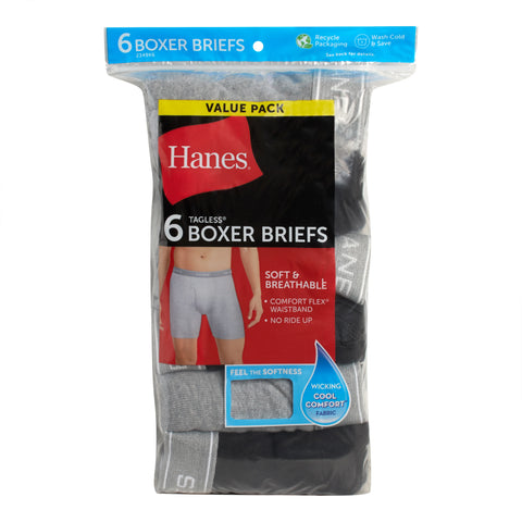 Hanes Comfort Flex Men's Cotton Boxer Brief Underwear, Moisture-Wicking, 6-Pack
