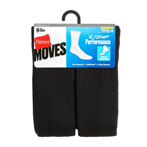 Hanes Performance Men's Cushioned Big & Tall Crew Socks, 6-Pairs