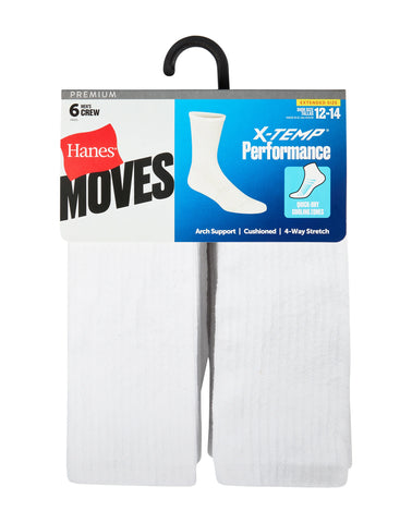 Hanes Performance Men's Cushioned Big & Tall Crew Socks, 6-Pairs