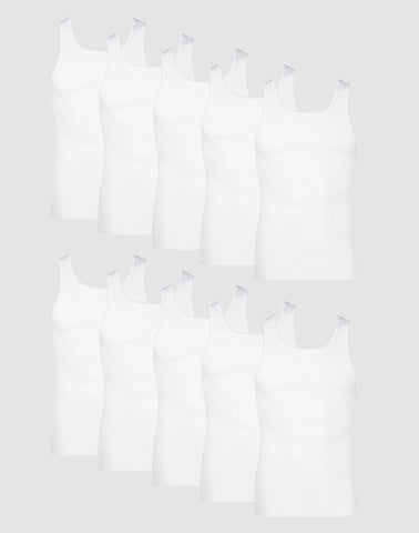Hanes Men's Cotton Tank Undershirt, Moisture-Wicking, White, 10-Pack