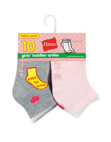 Hanes Infant/Toddler Girls' Ankle Socks, Gripper Bottoms, 10-Pairs