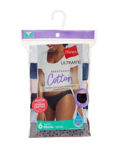 Hanes Ultimate Women's Breathable Cotton Bikini Underwear, 6-Pack