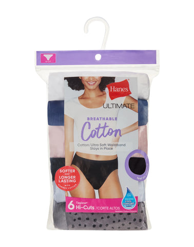 Hanes Ultimate Women's Breathable Hi-Cut Underwear, 6-Pack