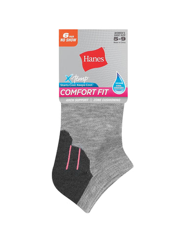 Hanes Comfort Fit Women's No-Show Socks, 6-Pairs