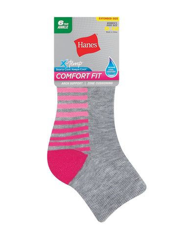 Hanes Comfort Fit Women's Ankle Socks, 6-Pairs