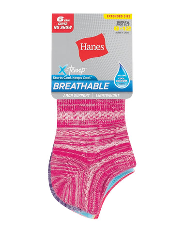 Hanes X-Temp Women's Super No Show Socks, Shoe Sizes 8-12, 6-Pairs