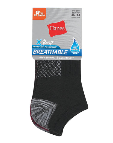 Hanes X-Temp Women's No Show Socks, 6-Pairs