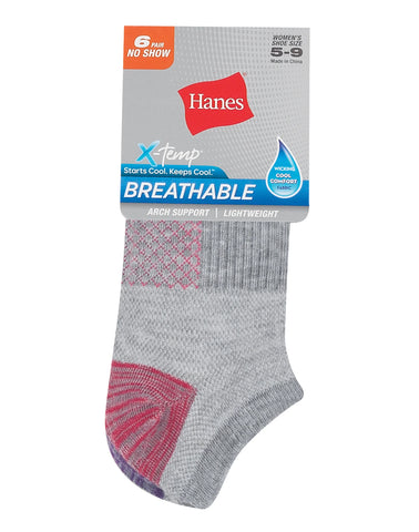Hanes X-Temp Women's No Show Socks, 6-Pairs