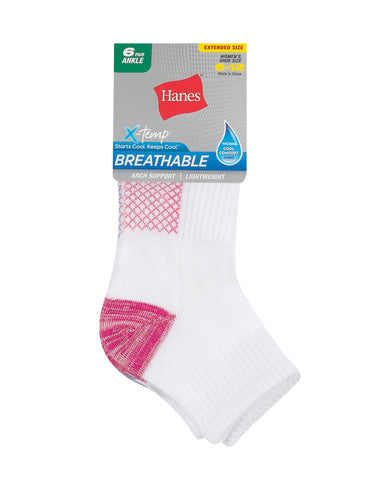 Hanes X-Temp Women's Ankle Socks, Extended Sizes, 6-Pairs