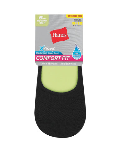 Hanes Comfort Fit Women's Mid Sport Invisible Liner Socks, Extended Sizes, 6-Pairs