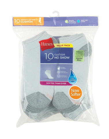 Hanes Women's Athletic No Show Socks, Full Sole Cushion, 10-Pairs
