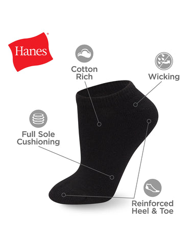 Hanes Women's No Show Socks, Cushioned, Extended Sizes, 10-Pairs