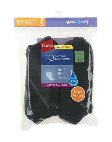 Hanes Women's No Show Socks, Cushioned, Extended Sizes, 10-Pairs