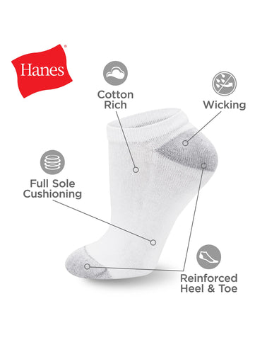 Hanes Women's No Show Socks, Cushioned, Extended Sizes, 10-Pairs
