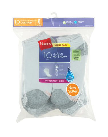 Hanes Women's No Show Socks, Cushioned, Extended Sizes, 10-Pairs