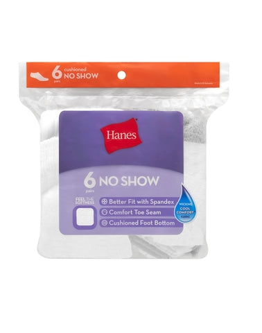 Hanes Women's No-Show Socks, Moisture-Wicking, Extended Sizes 8-12, 6-Pairs