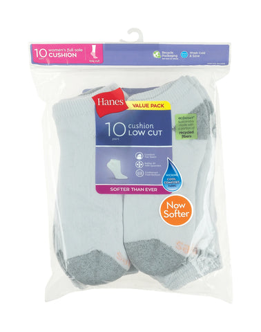 Hanes Women's Athletic Low Cut Socks, Full Sole Cushion, 10-Pairs