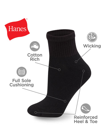 Hanes Women's Athletic Ankle Socks, Full Sole Cushion, 10-Pairs