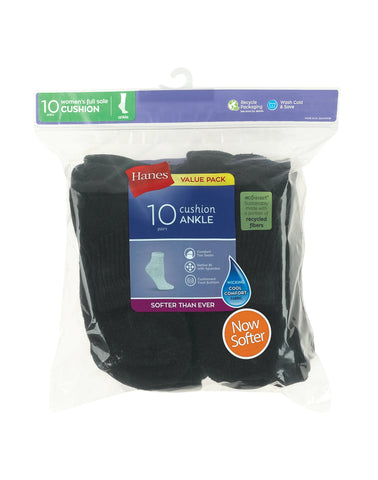 Hanes Women's Athletic Ankle Socks, Full Sole Cushion, 10-Pairs