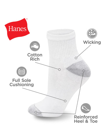 Hanes Women's Athletic Ankle Socks, Full Sole Cushion, 10-Pairs