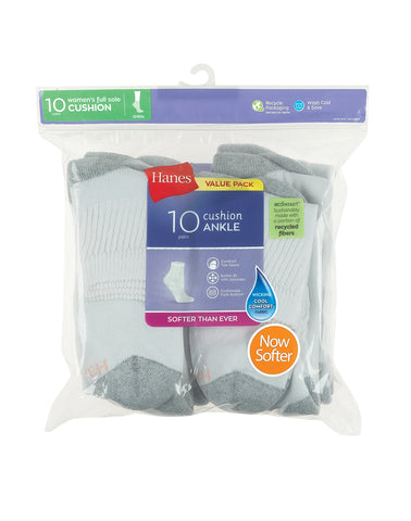Hanes Women's Athletic Ankle Socks, Full Sole Cushion, 10-Pairs