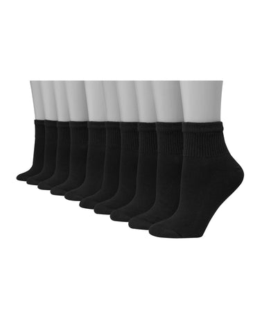 Hanes Women's Athletic Ankle Socks, Full Sole Cushion, Extended Sizes, 10-Pairs