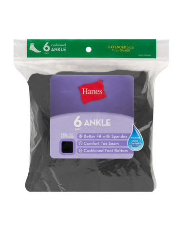 Hanes Women's Ankle Socks, Moisture-Wicking, Extended Sizes 8-12, 6-Pairs