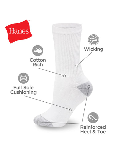 Hanes Women's Athletic Crew Socks, Full Sole Cushion, 10-Pairs