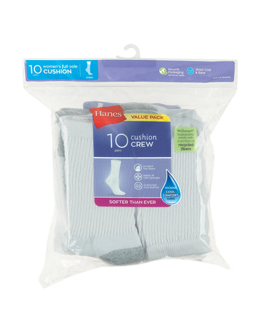 Hanes Women's Athletic Crew Socks, Full Sole Cushion, 10-Pairs