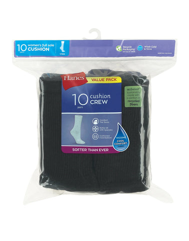 Hanes Women's Athletic Crew Socks, Full Sole Cushion, 10-Pairs