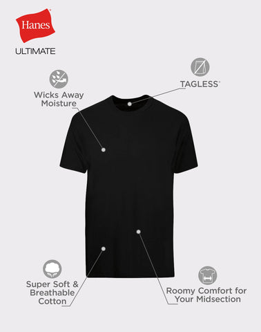 Hanes Ultimate Cotton Big Men’s T-Shirt Pack, Black/Grey, 4-Pack, (Big & Tall Sizes)