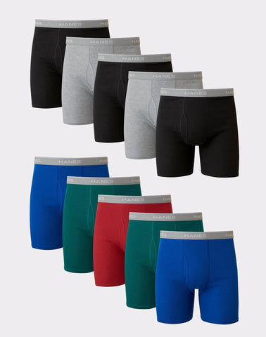Hanes Men's Cotton Boxer Brief Underwear Super Value Pack, Assorted Solids, 10-Pack