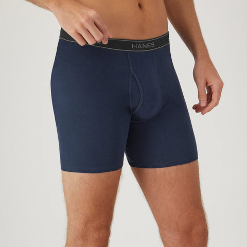 Hanes Men's Boxer Brief Value Pack, Moisture-Wicking Cotton, Assorted Solids, 6-Pack